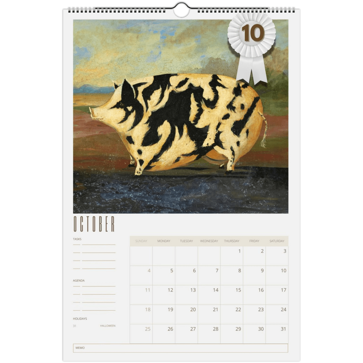 2026 Prize Pigs in Primitive Paintings Wall Calendar - DecorhardcorePrint Material
