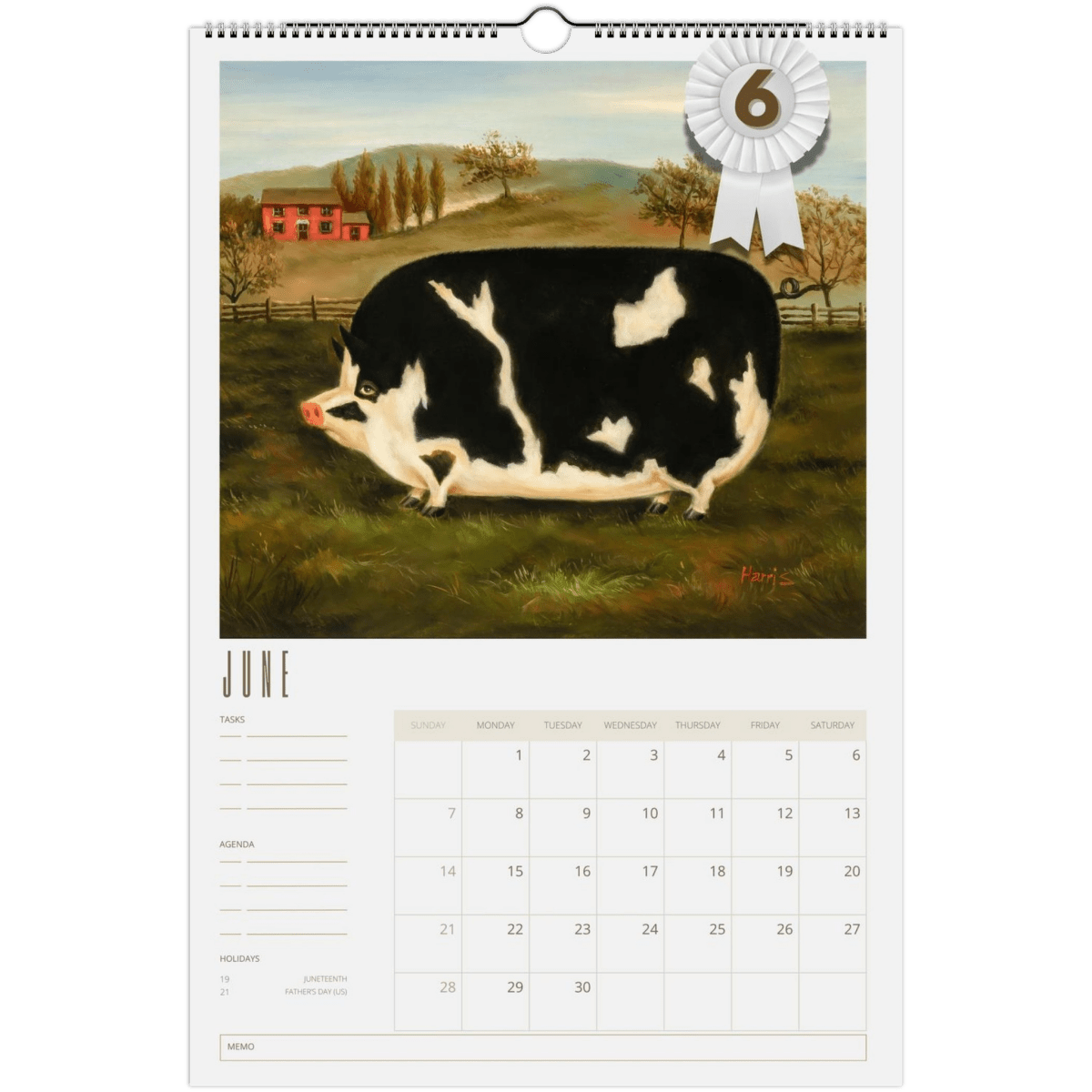 2026 Prize Pigs in Primitive Paintings Wall Calendar - DecorhardcorePrint Material