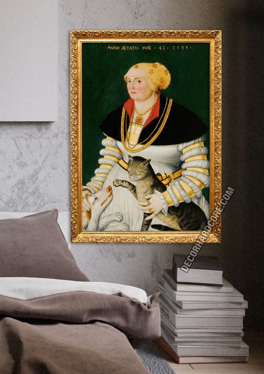 Medieval Painting of a Woman with Cat and a Dog Poster - DecorhardcorePrint Material