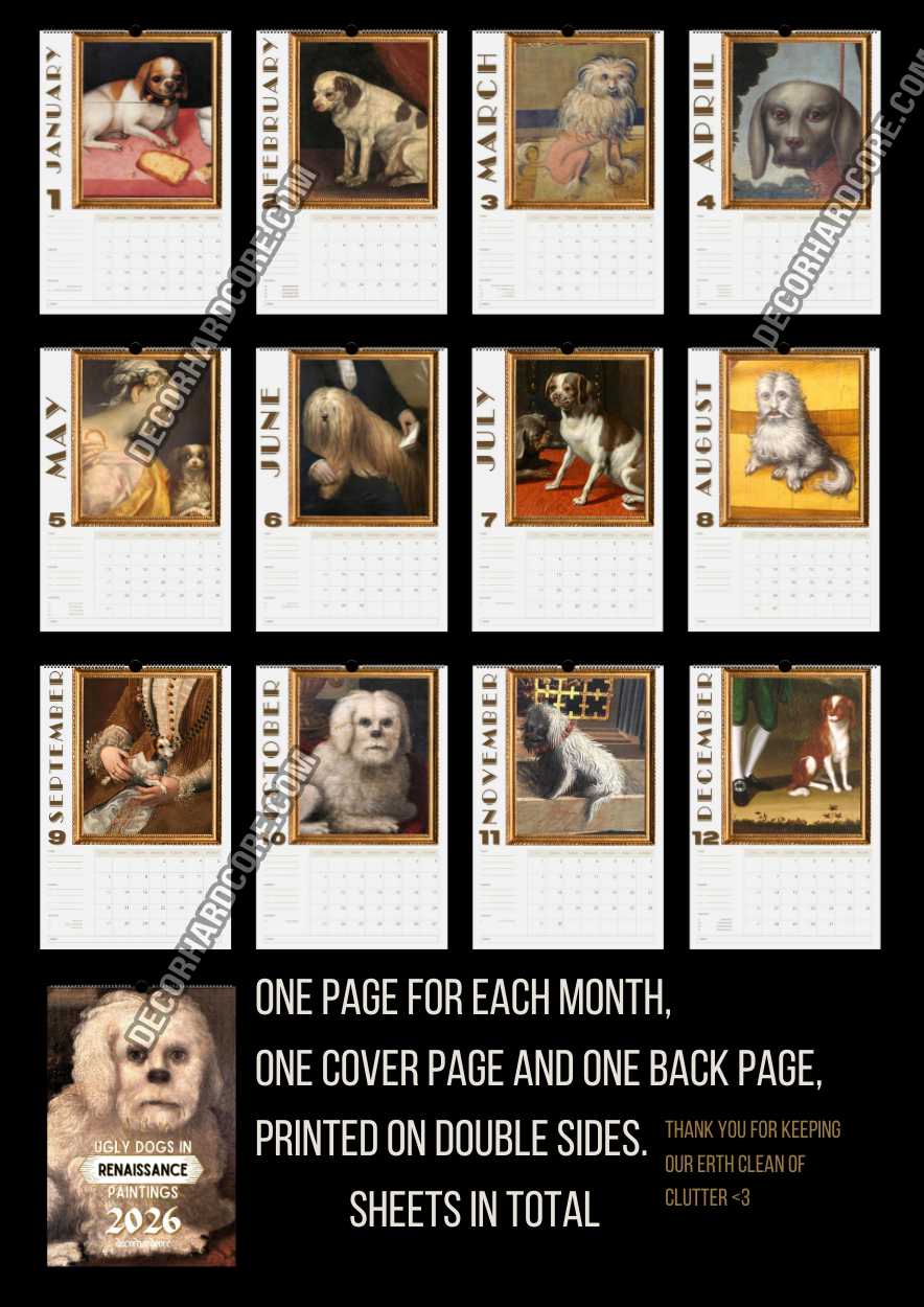2026 Ugly Dogs In Renaissance Paintings Wall Calendar - DecorhardcoreCalendars