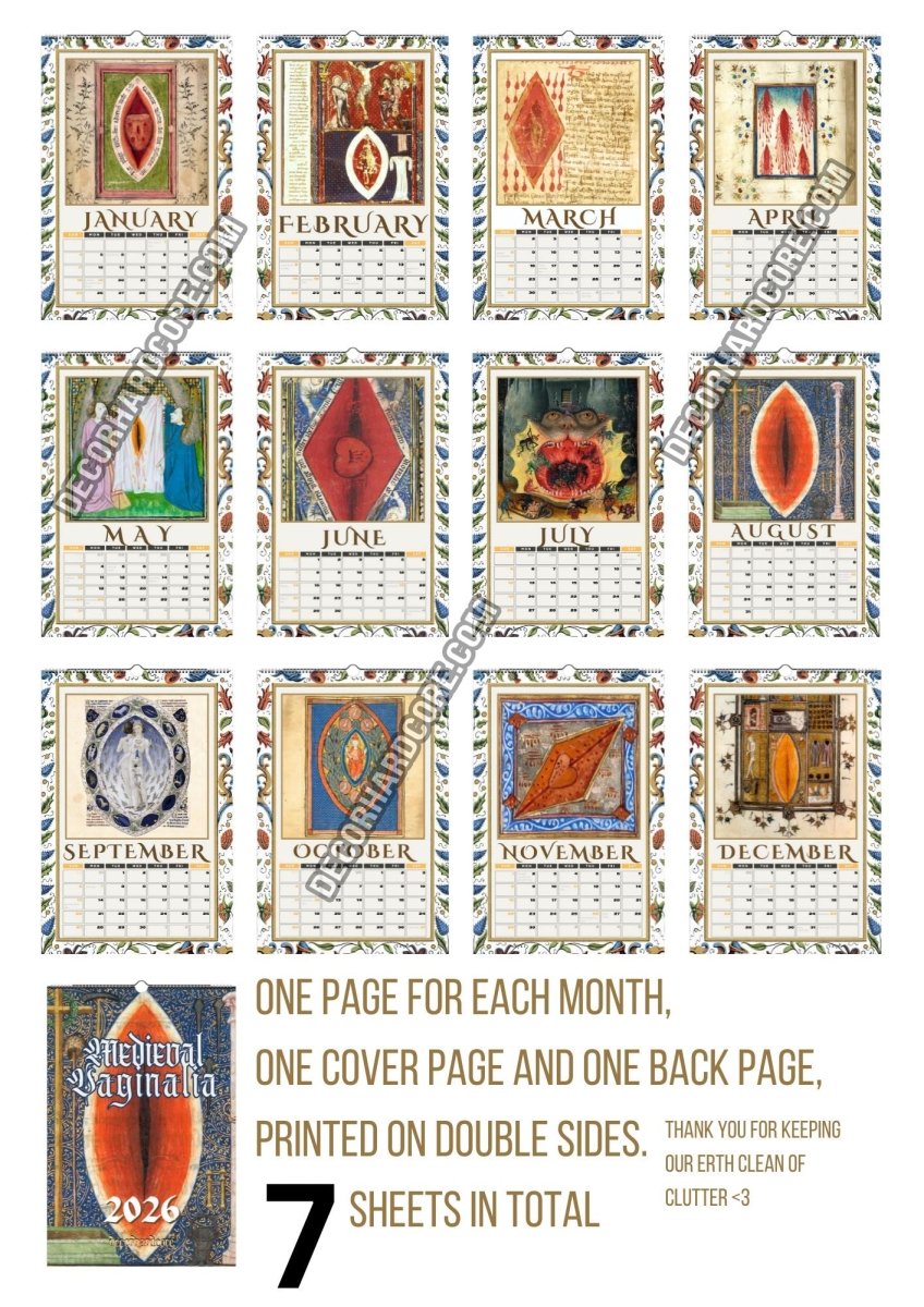 2026 Medieval Vaginalia Calendar - DecorhardcorePrint Material