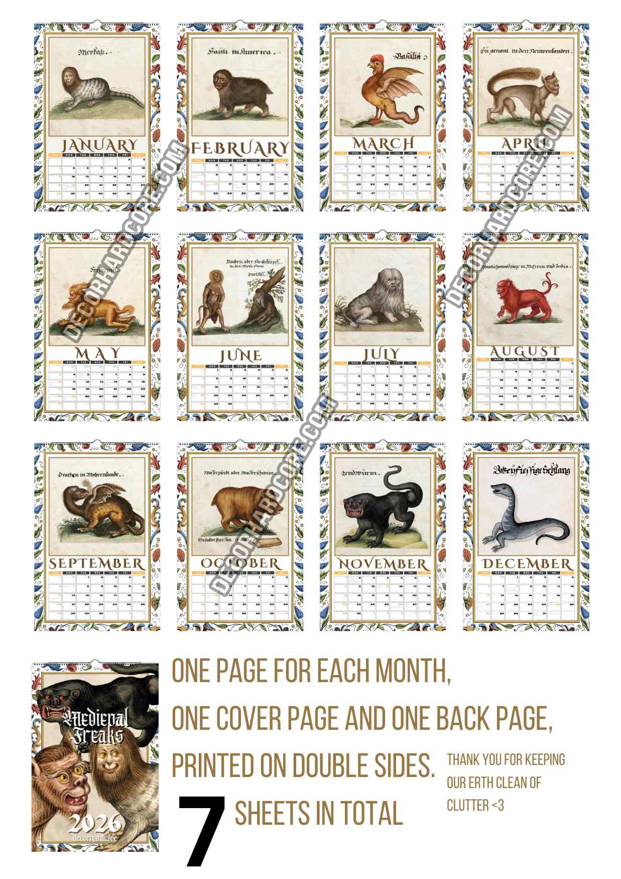 2026 Medieval Freaks Wall Calendar - DecorhardcorePrint Material