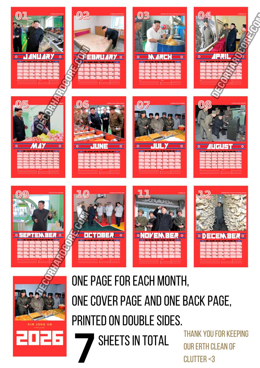 2026 Kim Jong Un Looking at Stuff Wall Calendar - DecorhardcorePrint Material
