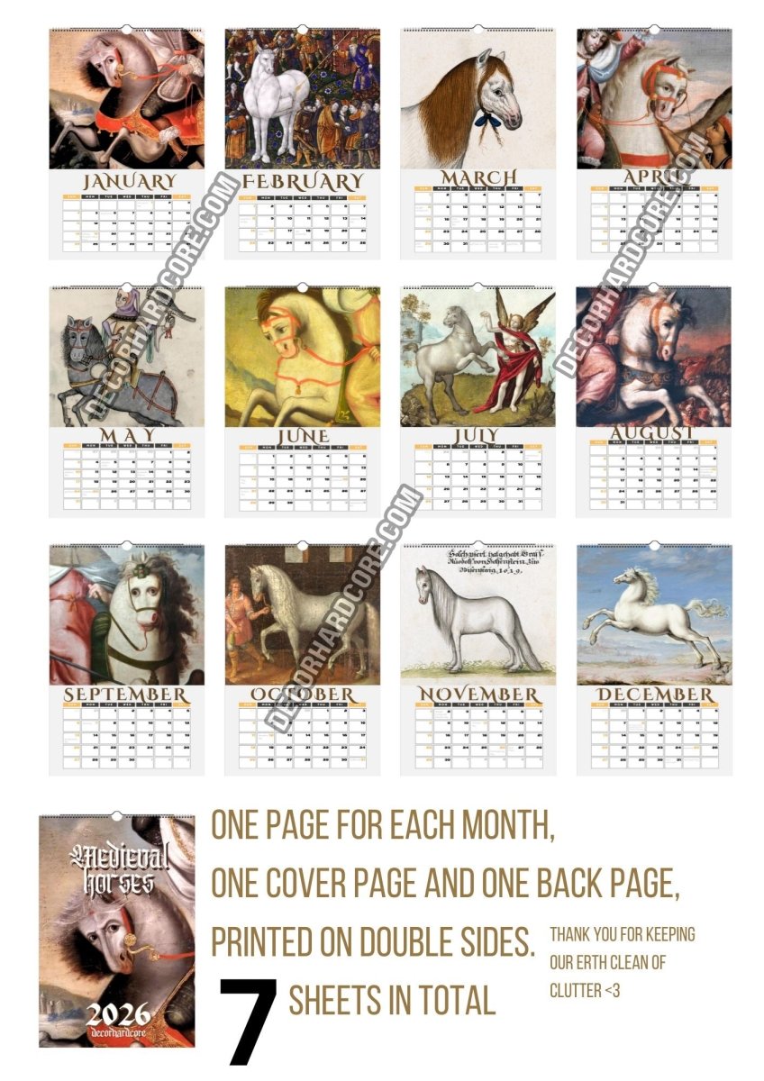 2026 Medieval Horses Wall Calendar - DecorhardcorePrint Material