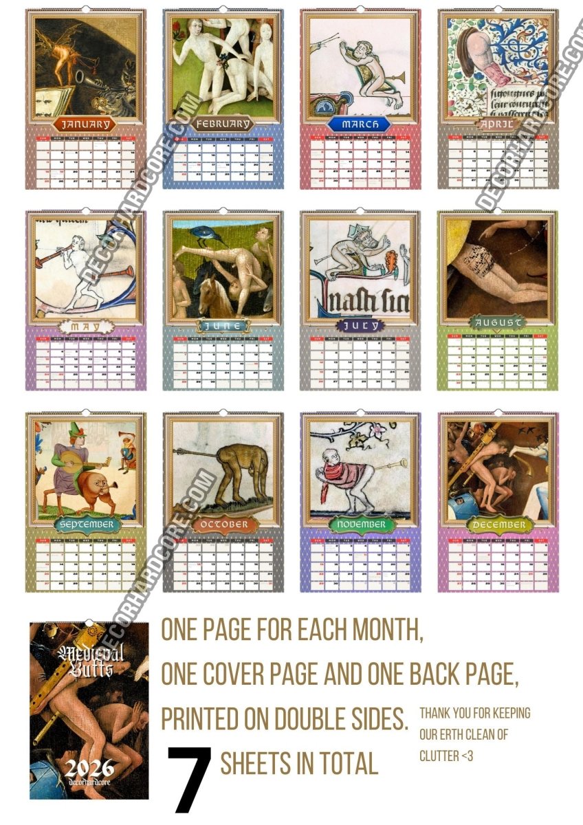 2026 Medieval Butt Trumpets Calendar - DecorhardcorePrint Material