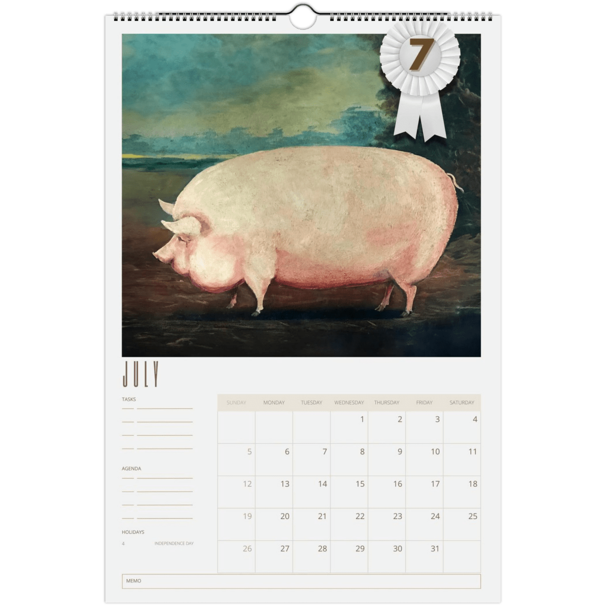 2026 Prize Pigs in Primitive Paintings Wall Calendar - DecorhardcorePrint Material