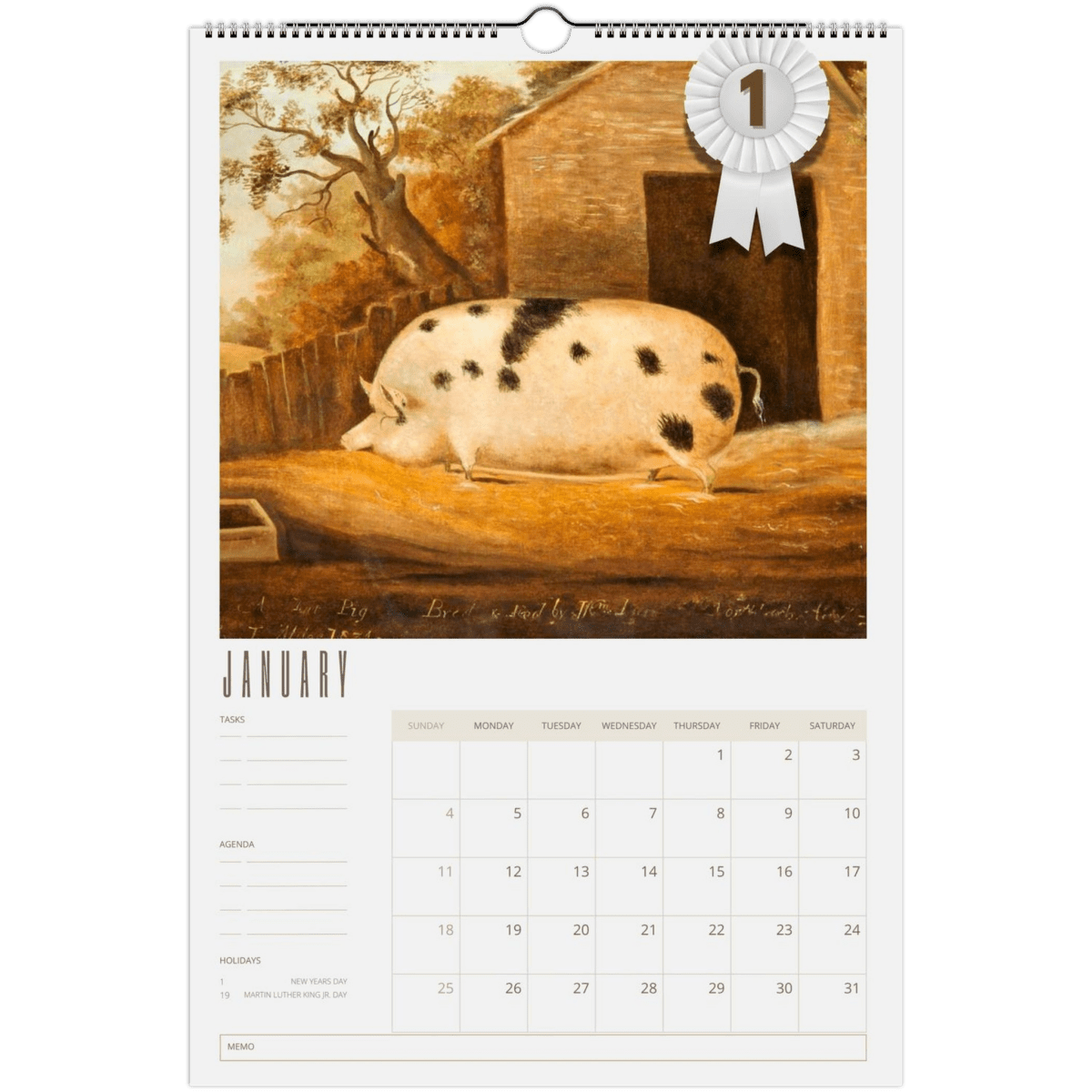 2026 Prize Pigs in Primitive Paintings Wall Calendar - DecorhardcorePrint Material