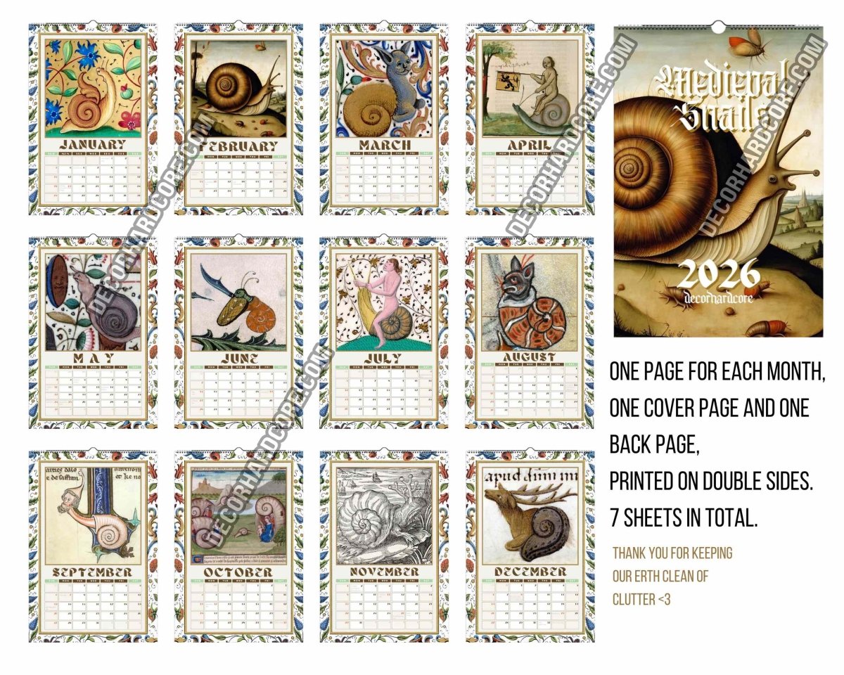 2026 Medieval Snails Wall Calendar - DecorhardcorePrint Material