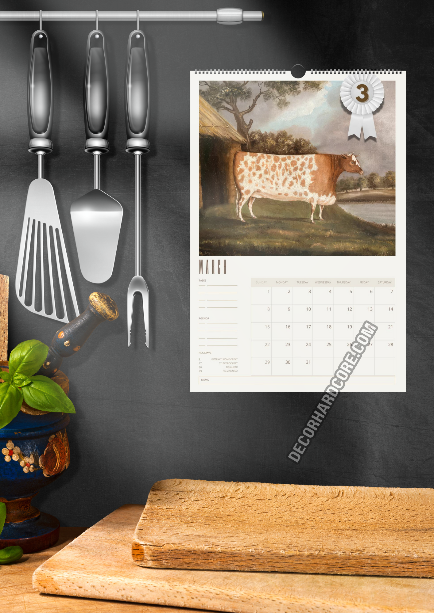 2026 Prize Cows in Primitive Paintings Wall Calendar