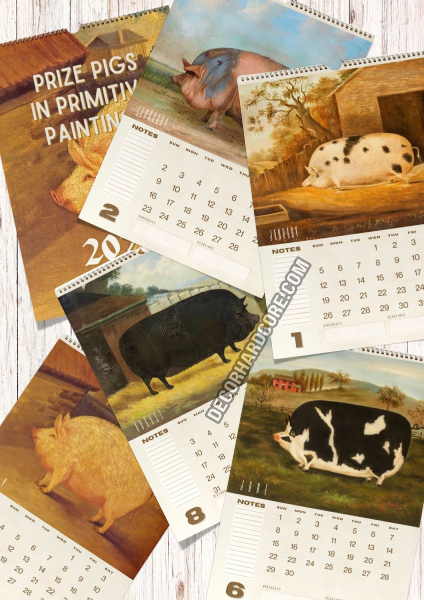 2025 Prize Pigs in Primitive Paintings Wall Calendar - DecorhardcorePrint Material