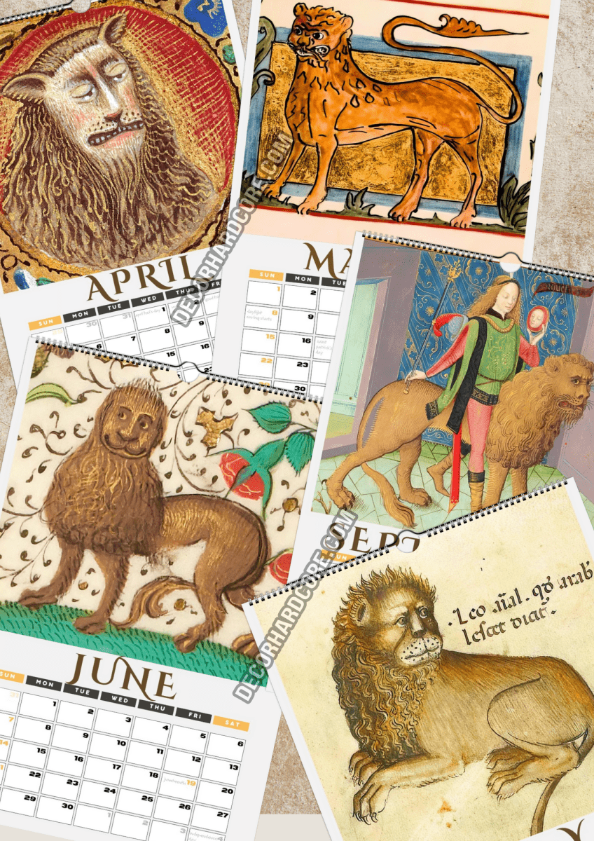 2026 Medieval Lions Wall Calendar - DecorhardcorePrint Material