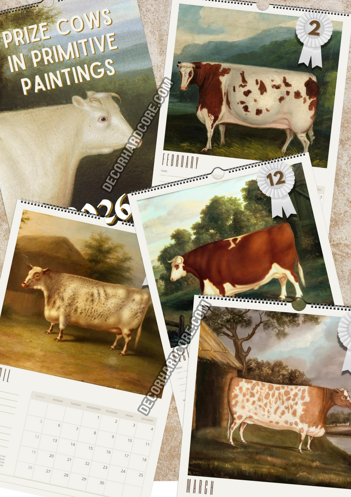 2026 Prize Cows in Primitive Paintings Wall Calendar