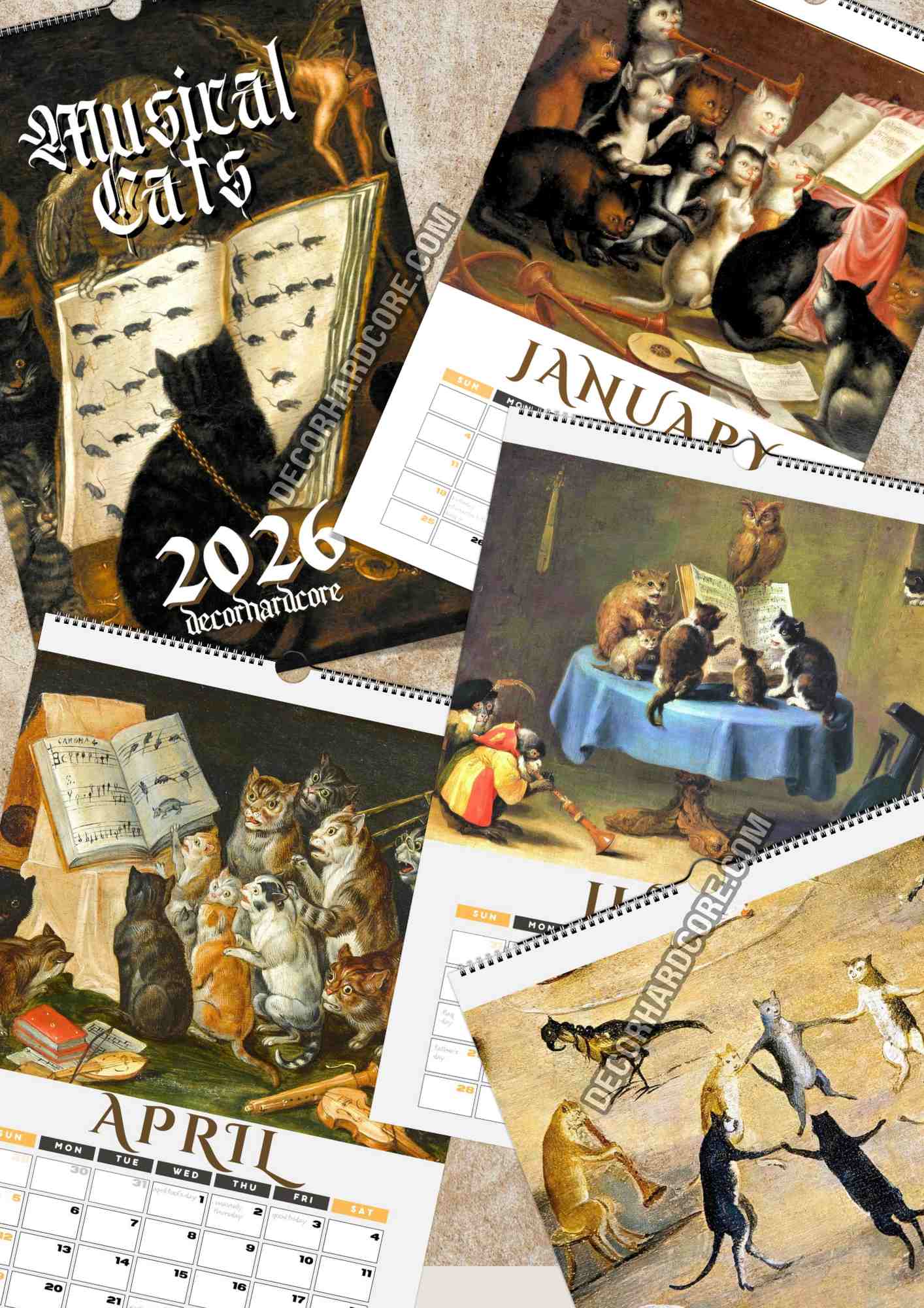 2026 Musical Cats Wall Calendar - DecorhardcorePrint Material