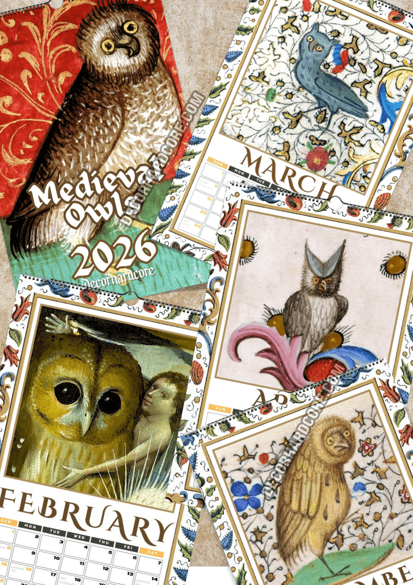 2026 Medieval Owls Calendar - DecorhardcorePrint Material