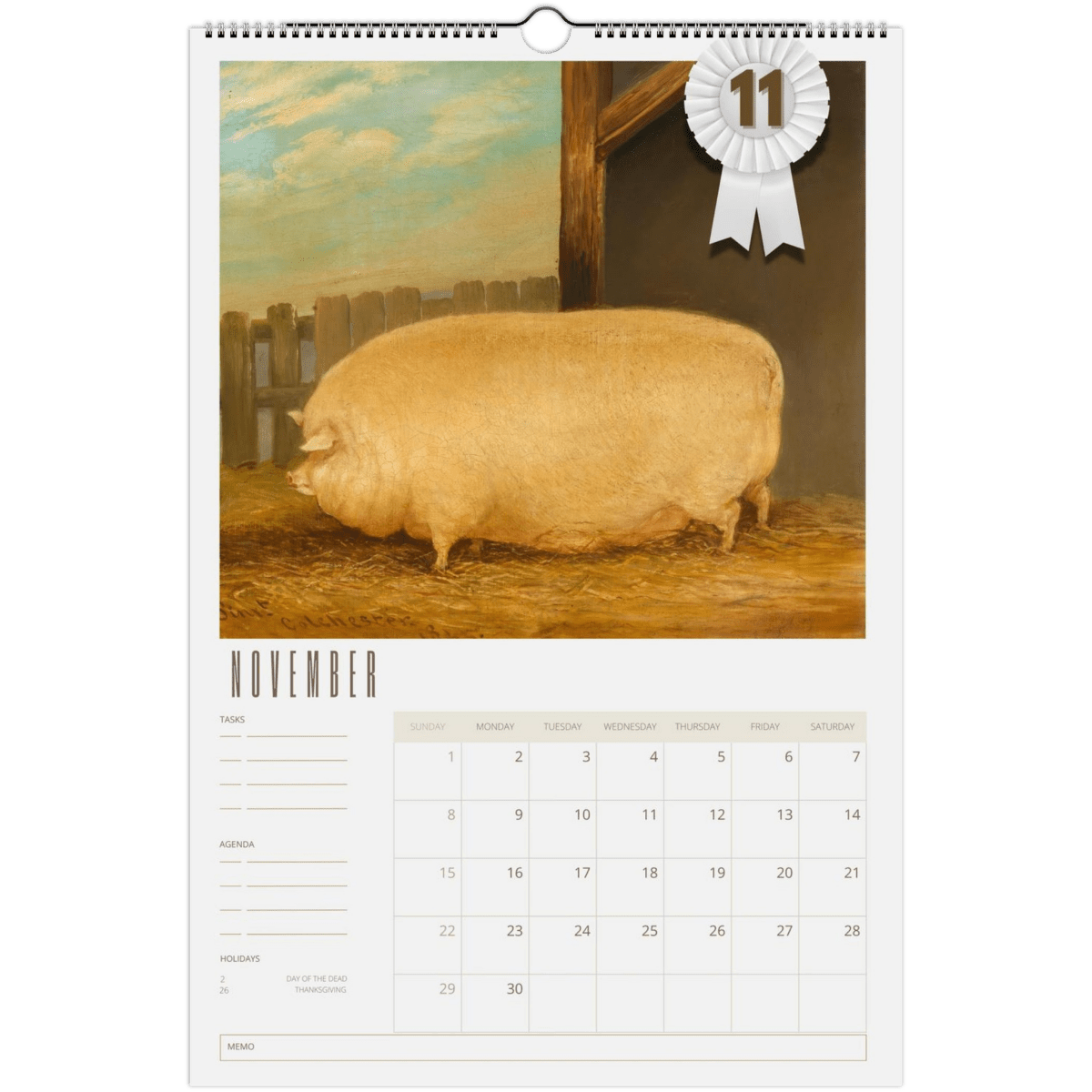 2026 Prize Pigs in Primitive Paintings Wall Calendar - DecorhardcorePrint Material