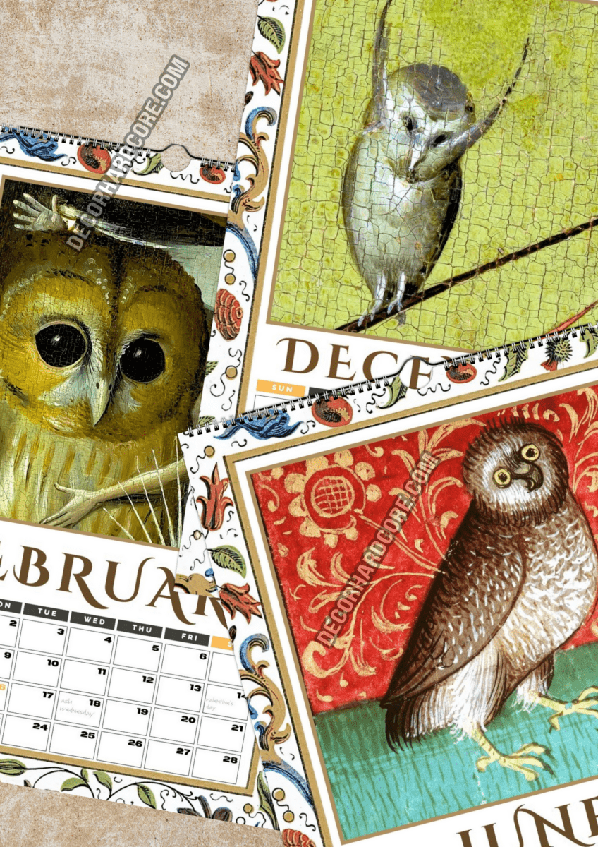 2026 Medieval Owls Calendar - DecorhardcorePrint Material
