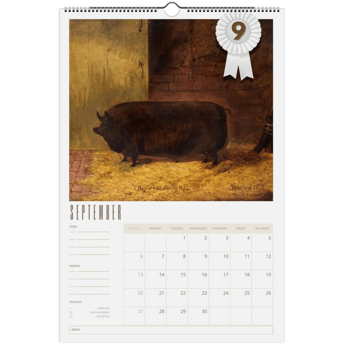 2026 Prize Pigs in Primitive Paintings Wall Calendar - DecorhardcorePrint Material