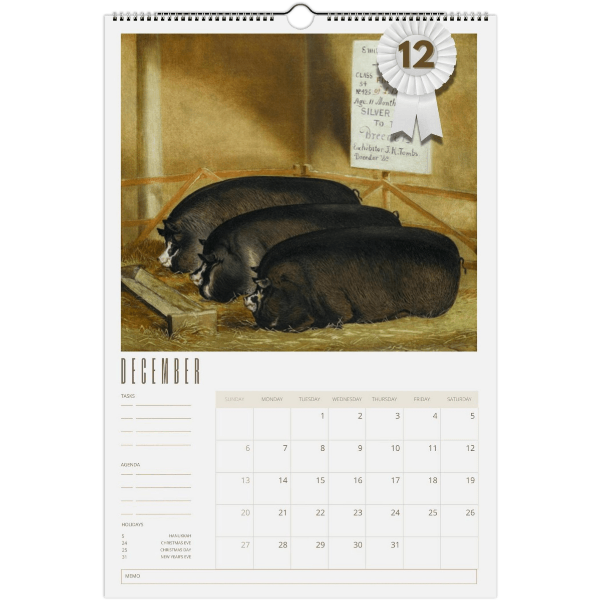 2026 Prize Pigs in Primitive Paintings Wall Calendar - DecorhardcorePrint Material