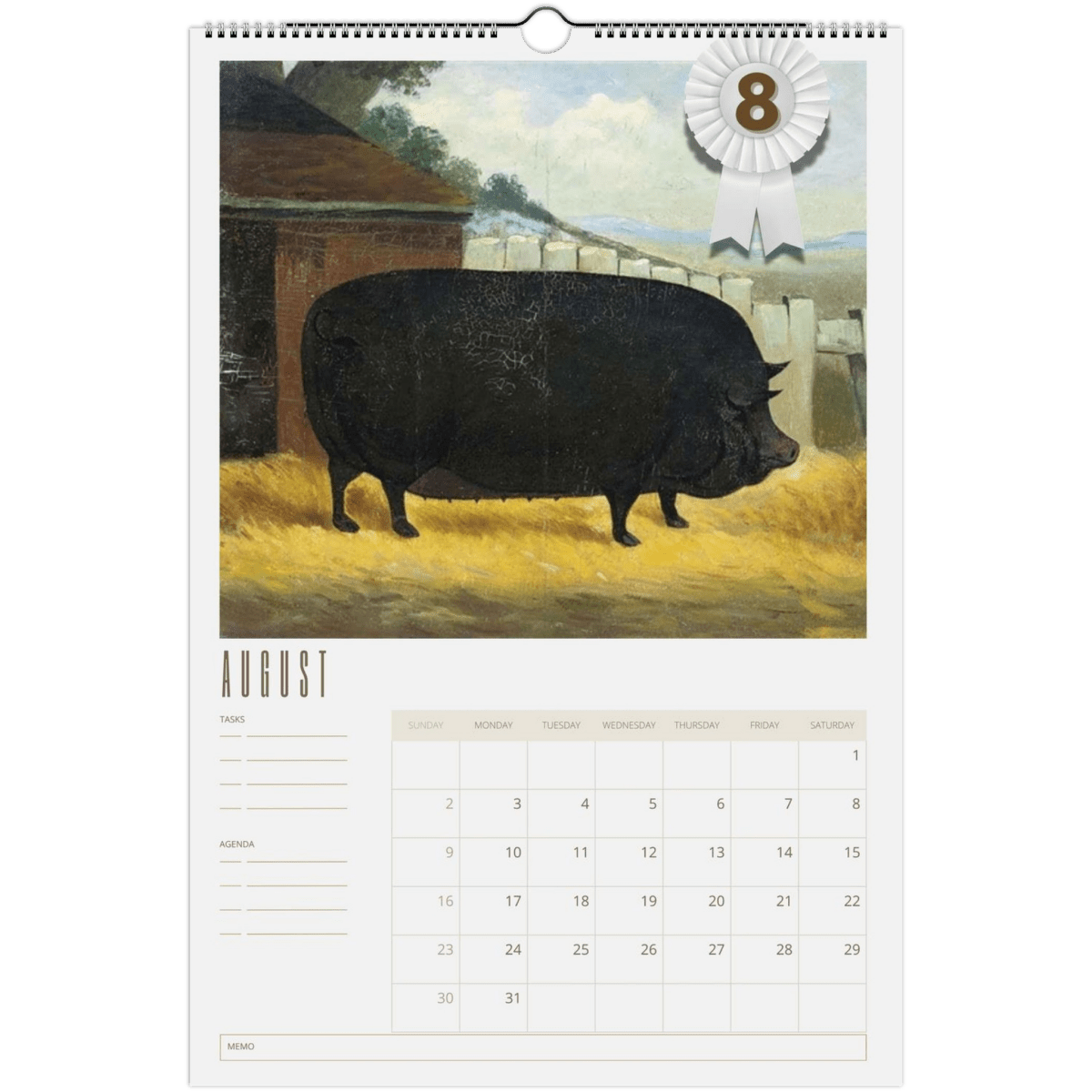 2026 Prize Pigs in Primitive Paintings Wall Calendar - DecorhardcorePrint Material