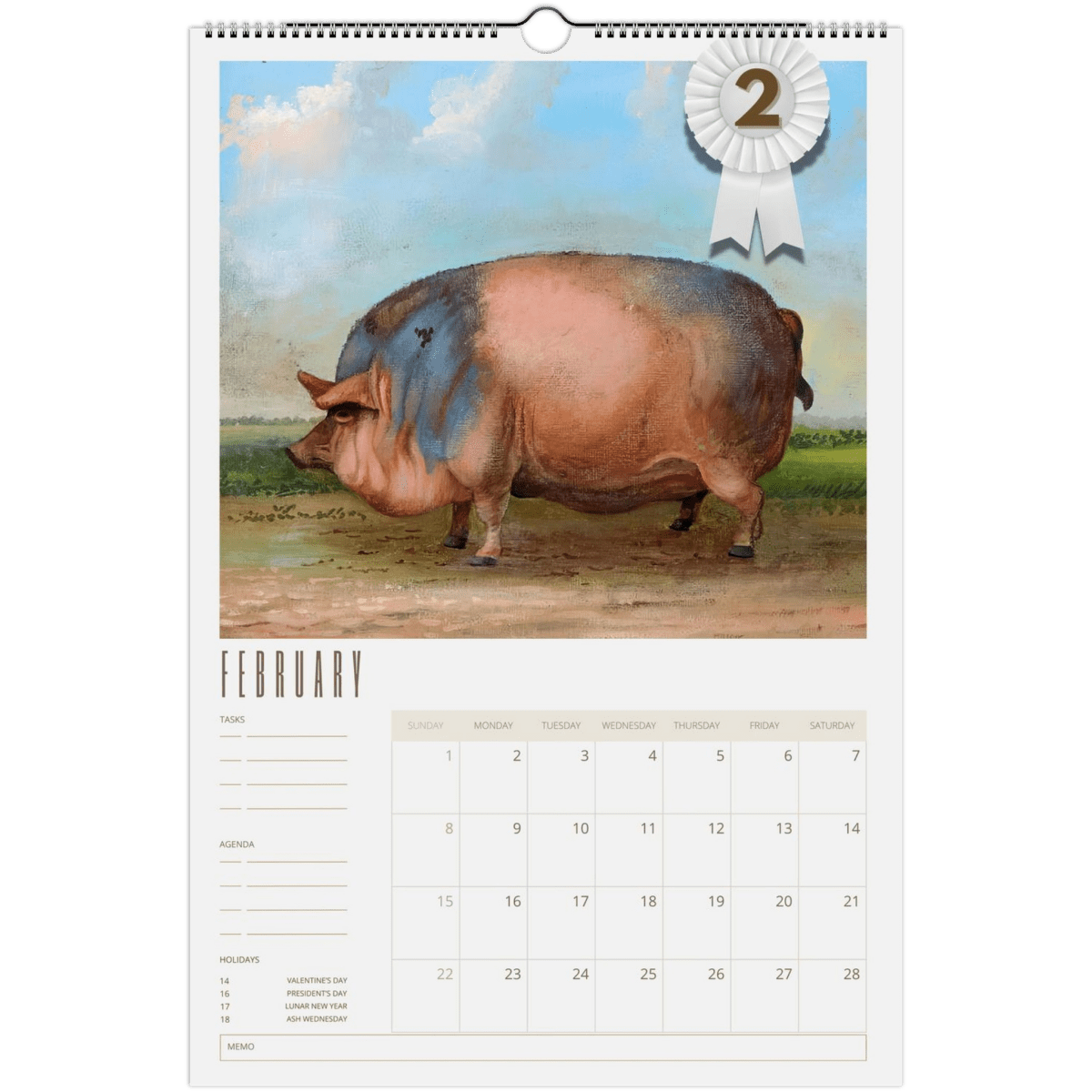 2026 Prize Pigs in Primitive Paintings Wall Calendar - DecorhardcorePrint Material