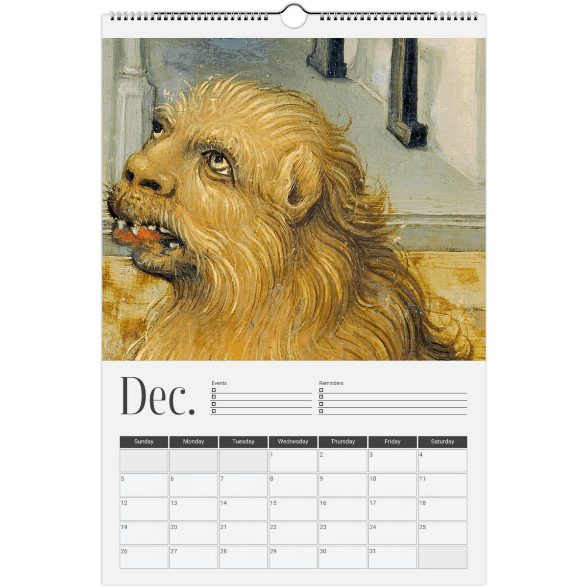 2026 Medieval Lions Wall Calendar - DecorhardcorePrint Material