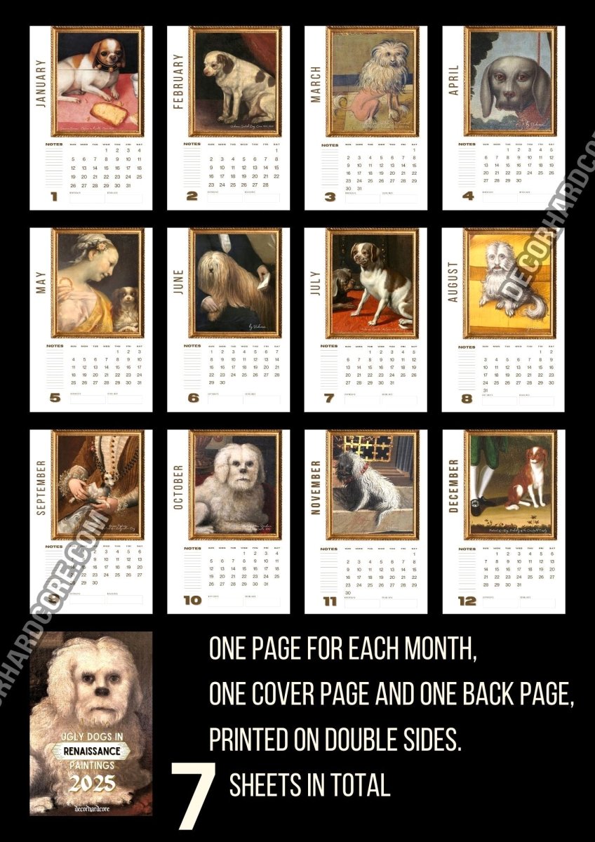 2025 Ugly Dogs In Renaissance Paintings Wall Calendar - DecorhardcoreCalendars