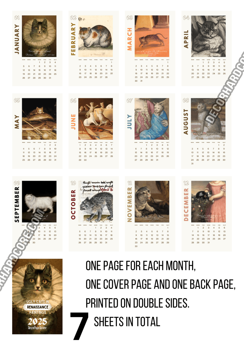 2025 Ugly Cats In Renaissance Paintings Wall Calendar - DecorhardcorePrint Material