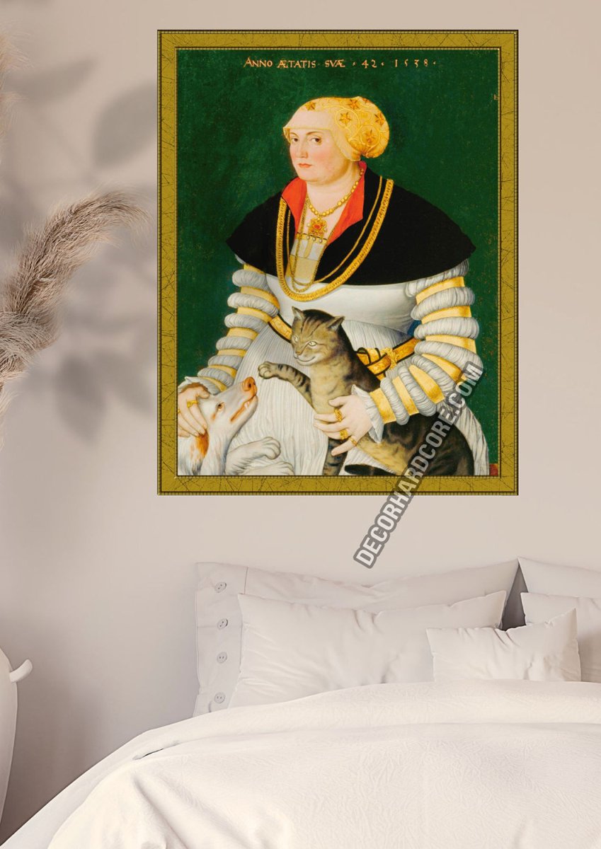 Medieval Painting of a Woman with Cat and a Dog Poster - DecorhardcorePrint Material