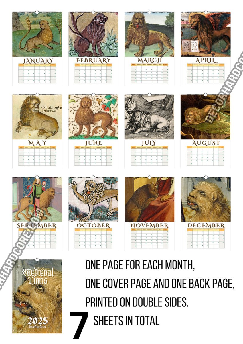 2025 Medieval Lions Wall Calendar - DecorhardcorePrint Material