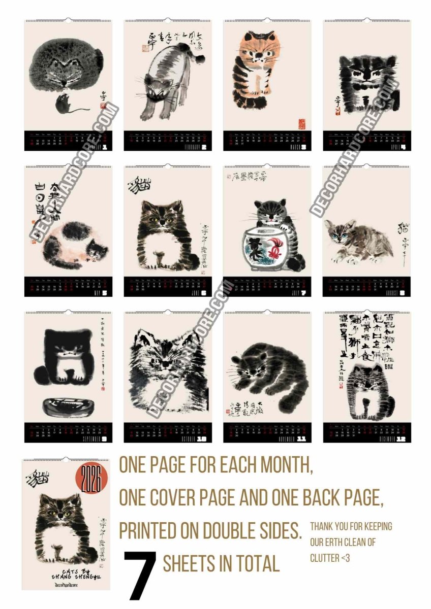 Cats by Zhang Zhengyu Wall Calendar 2026 - DecorhardcorePrint Material