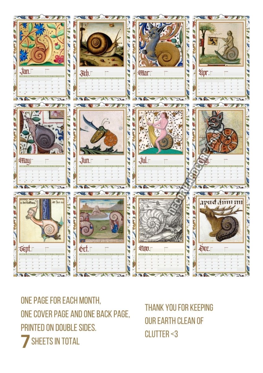 2027 Medieval Snails Wall Calendar - DecorhardcorePrint Material