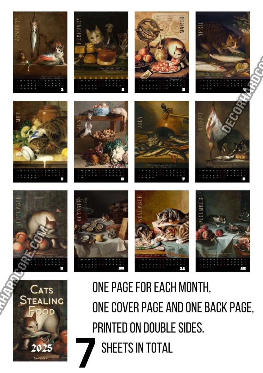 2025 Cats Stealing Food Wall Calendar - DecorhardcorePrint Material