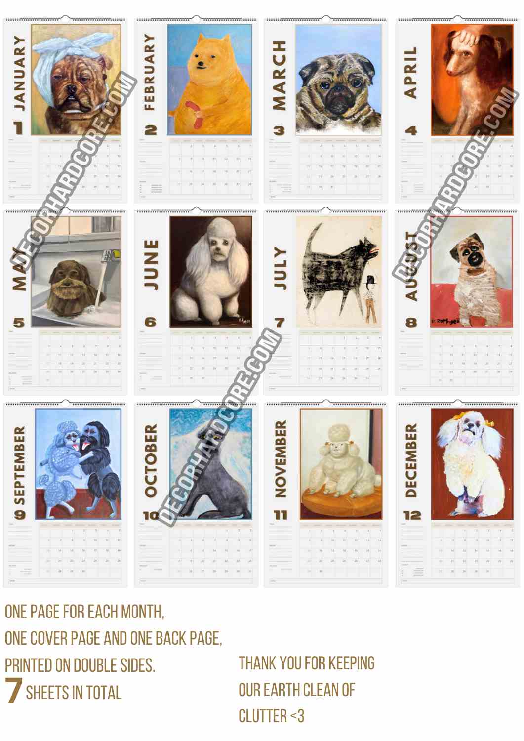 Very Bad Dog Art Wall Calendar 2026 - DecorhardcorePrint Material