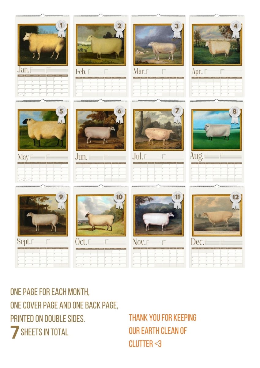 2027 Prize Sheep in Primitive Paintings Wall Calendar - DecorhardcorePrint Material