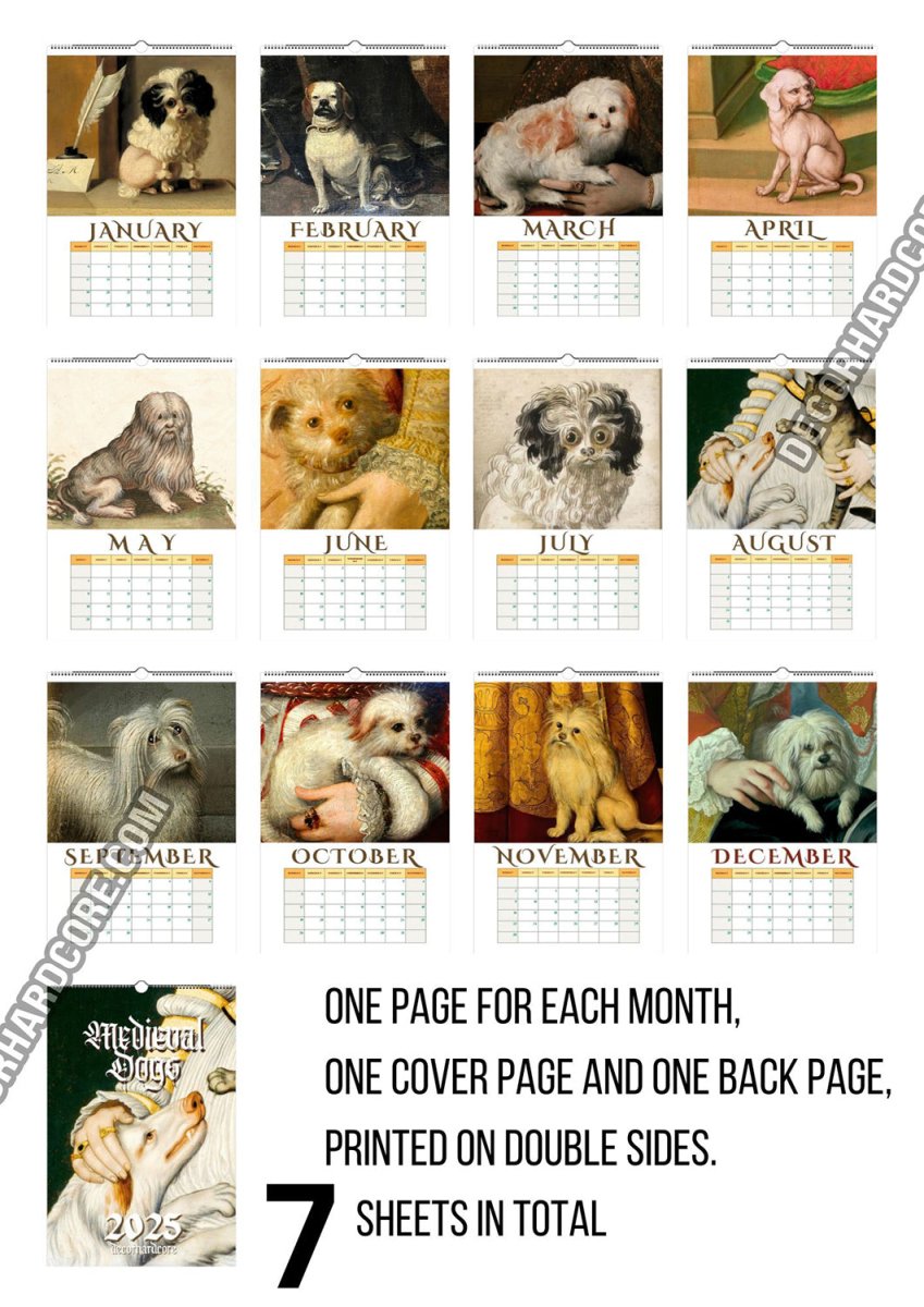 2025 Medieval Dogs Wall Calendar - DecorhardcorePrint Material