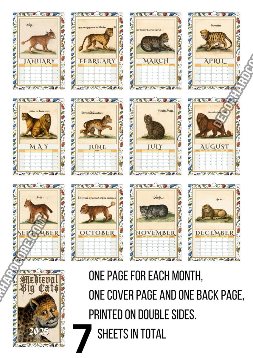 2025 Medieval Big Cats Wall Calendar - DecorhardcorePrint Material