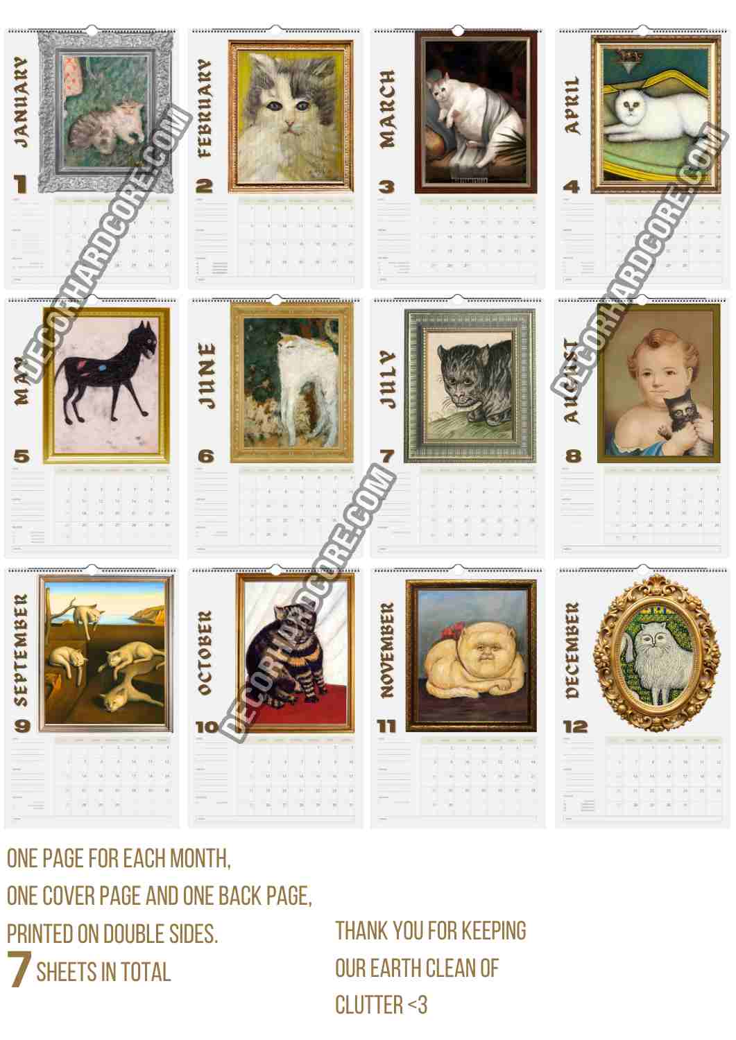 Very Bad Cat Art Wall Calenar 2026 - DecorhardcorePrint Material