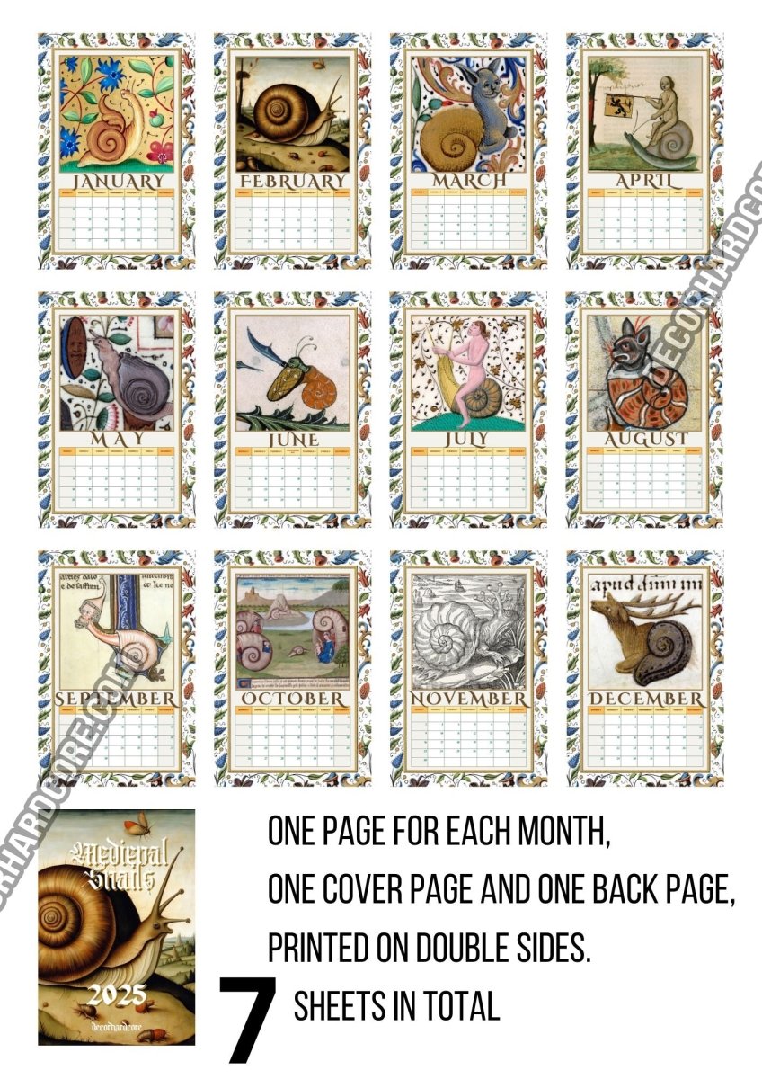 2025 Medieval Snails Wall Calendar - DecorhardcorePrint Material