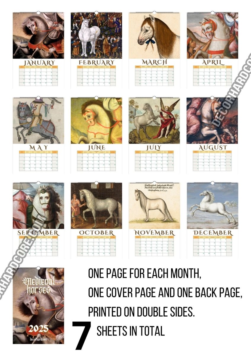 2025 Medieval Horses Wall Calendar - DecorhardcorePrint Material