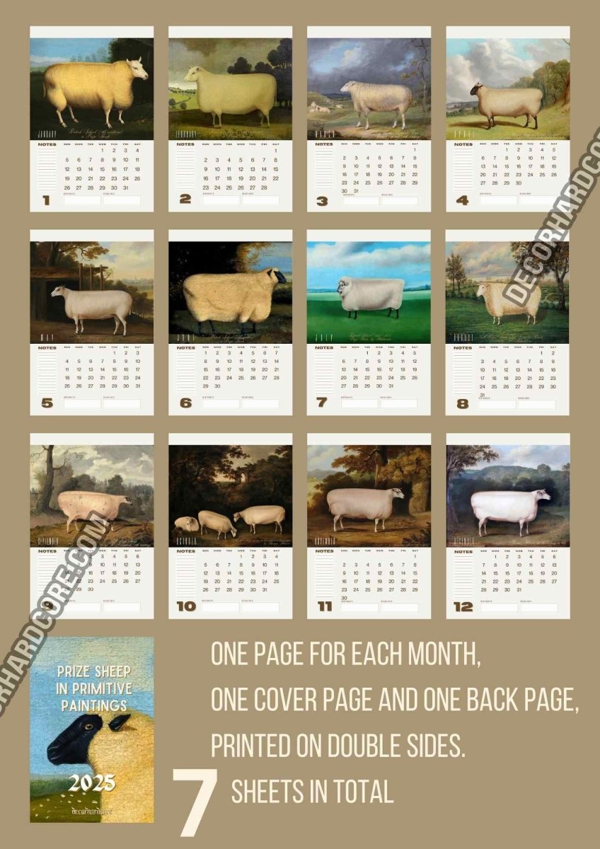 2025 Prize Sheep in Primitive Paintings Wall Calendar - DecorhardcorePrint Material