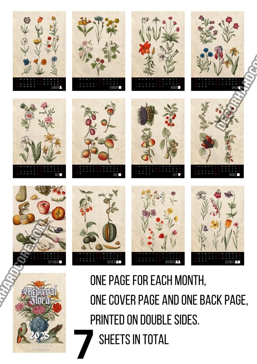 2025 Medieval Flora Wall Calendar - DecorhardcorePrint Material