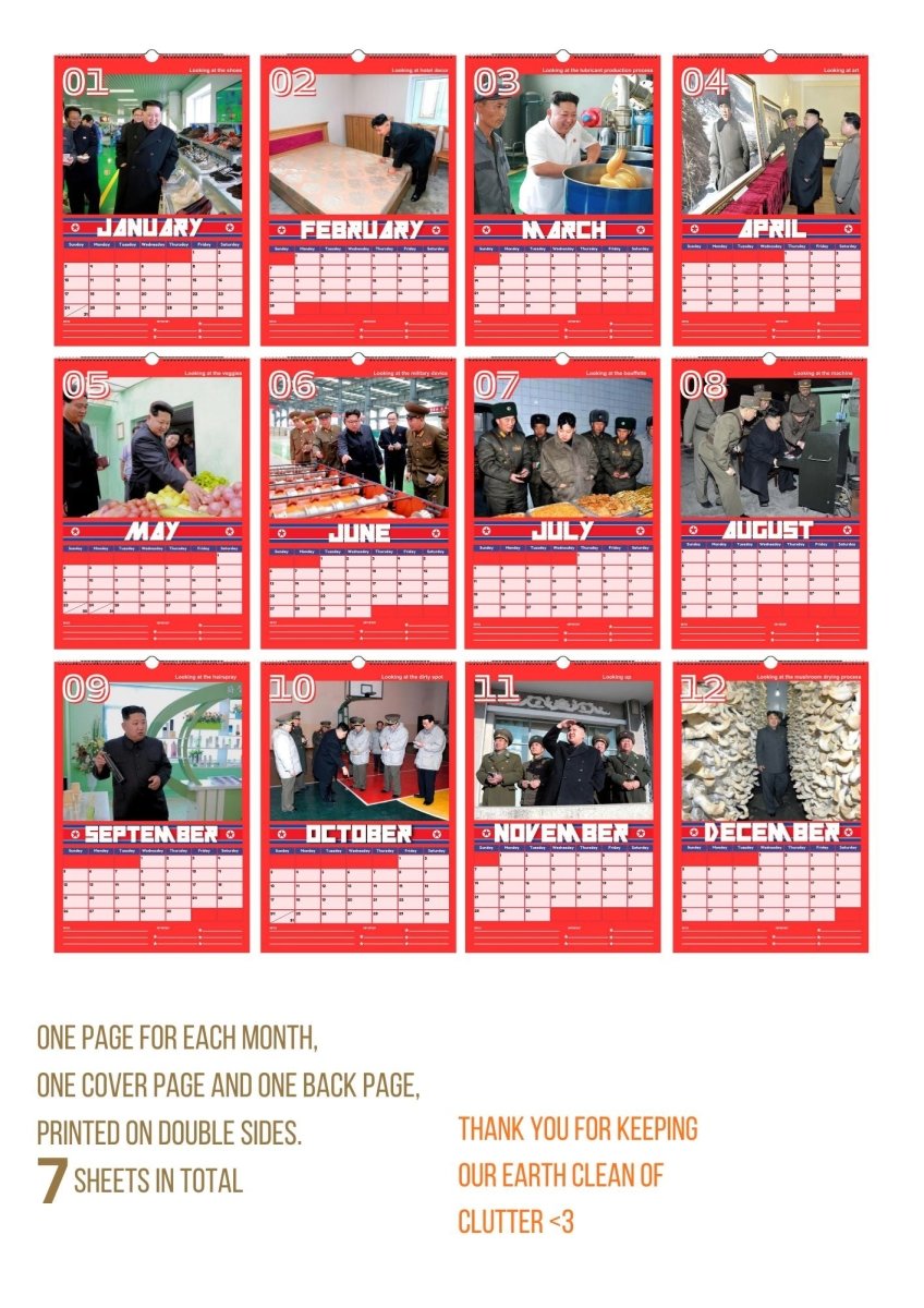 2027 Kim Jong Un Looking at Stuff Wall Calendar - DecorhardcorePrint Material