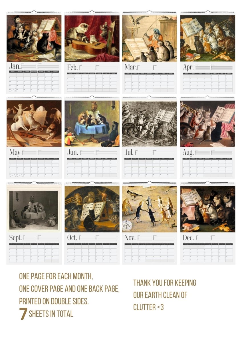 2027 Musical Cats Wall Calendar - DecorhardcorePrint Material