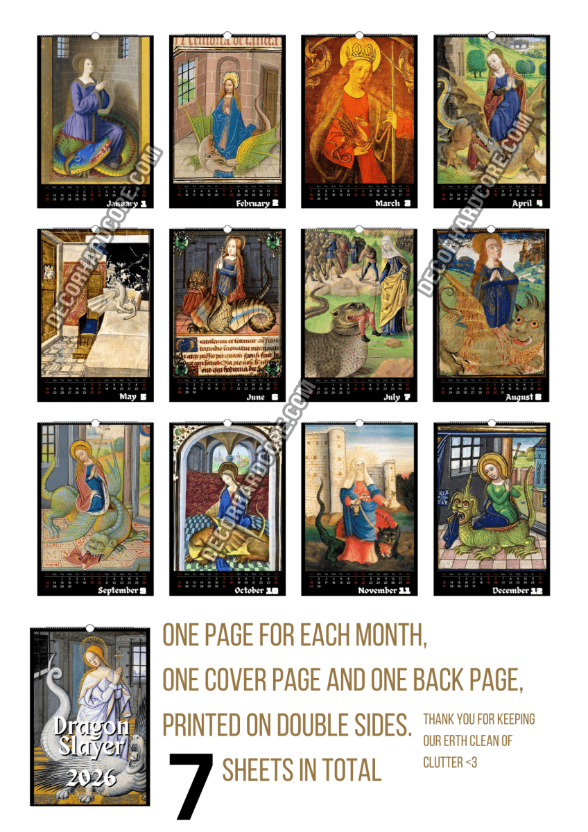 2026 Dragonslayer Calendar with Hook - DecorhardcorePrint Material