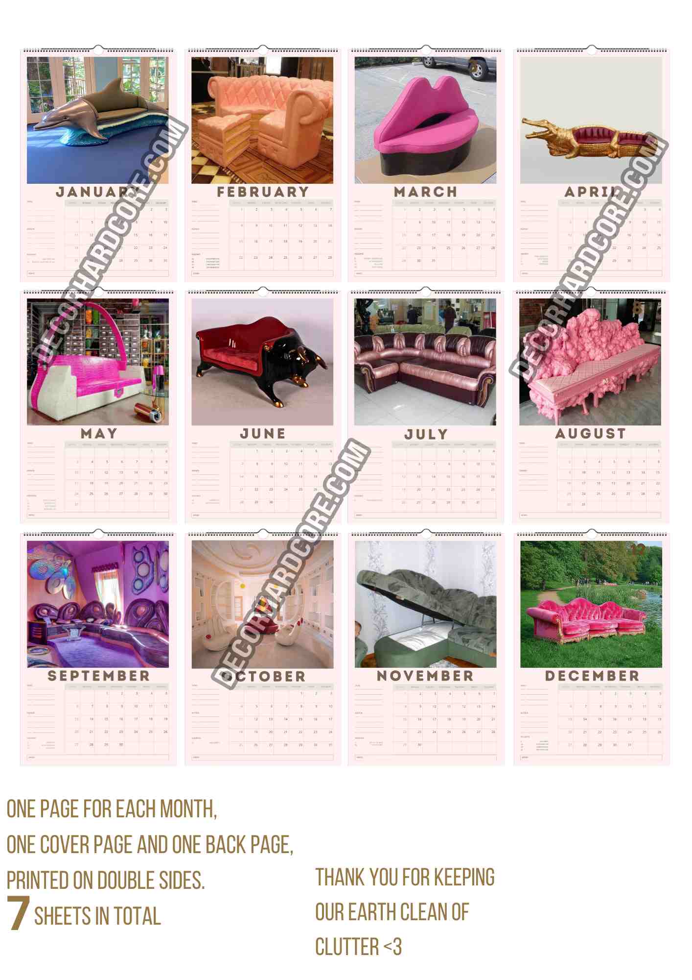 Ugly Sofas 2026 Wall Callendar - DecorhardcorePrint Material