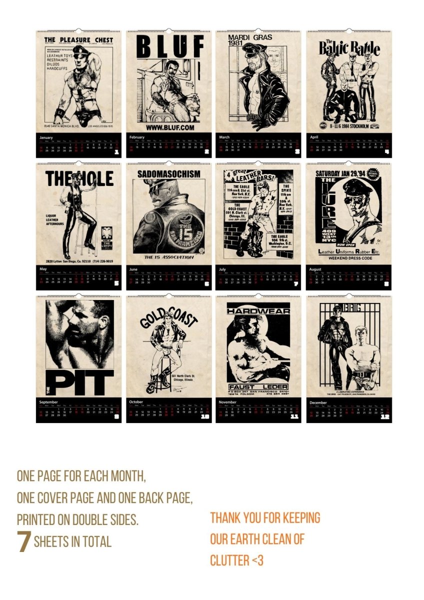 2027 Vintage Gay Leather Bars Wall Calendar - DecorhardcorePrint Material