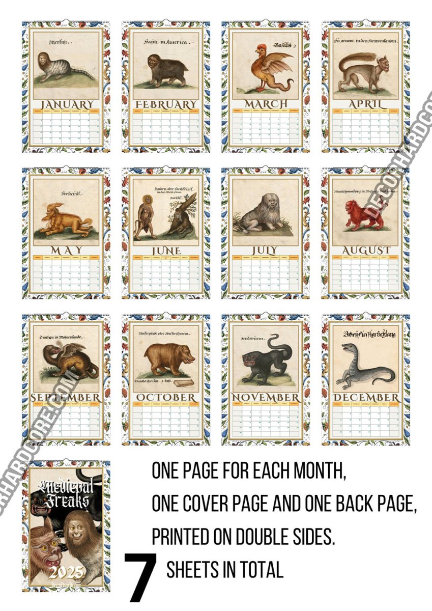 2025 Medieval Freaks Wall Calendar - DecorhardcorePrint Material