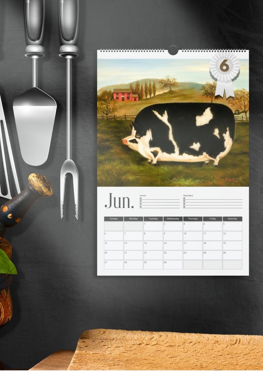 2027 Prize Pigs in Primitive Paintings Wall Calendar - DecorhardcorePrint Material