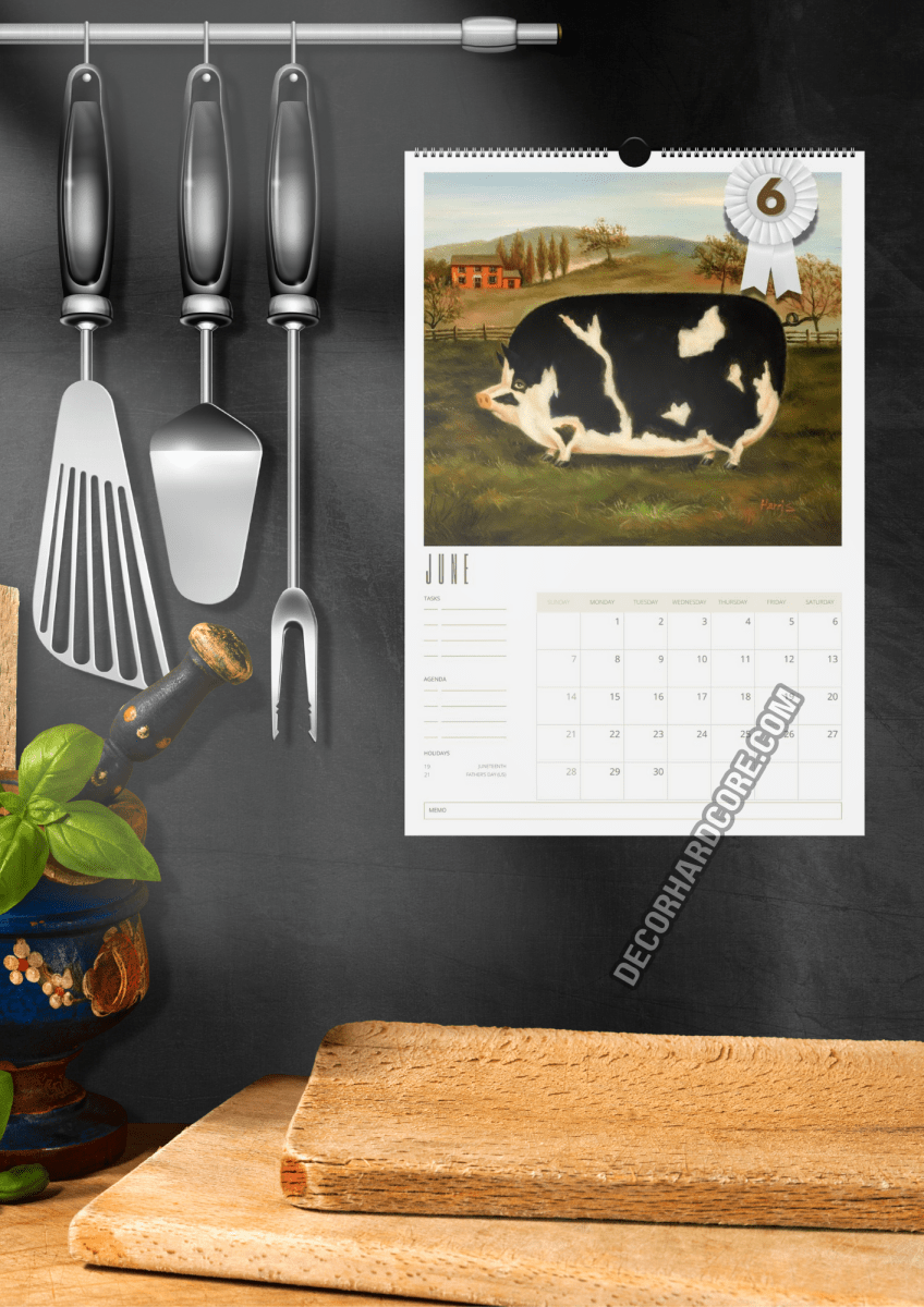 2026 Prize Pigs in Primitive Paintings Wall Calendar - DecorhardcorePrint Material