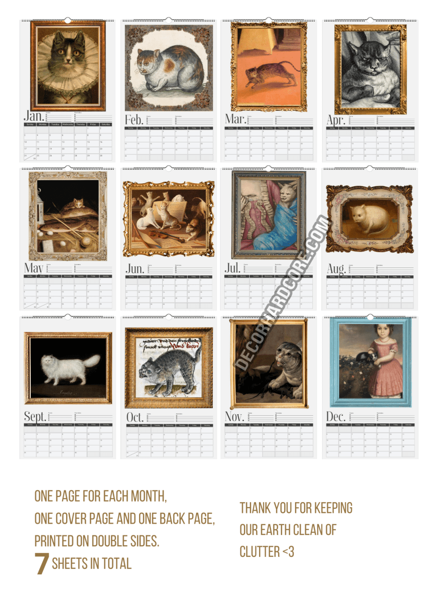2027 Ugly Cats In Renaissance Paintings Wall Calendar - DecorhardcorePrint Material